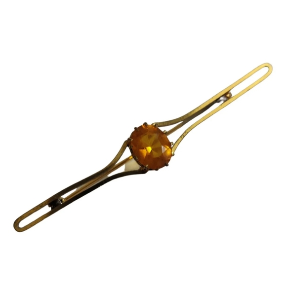 Antique Edwardian Cairngorm Bar Pin with citrine glass - Picture 2 of 14